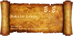 Babits Ervin névjegykártya